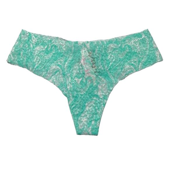 Victoria’s Secret PINK Lace No Show Green and White Thong Size Small - Picture 1 of 3